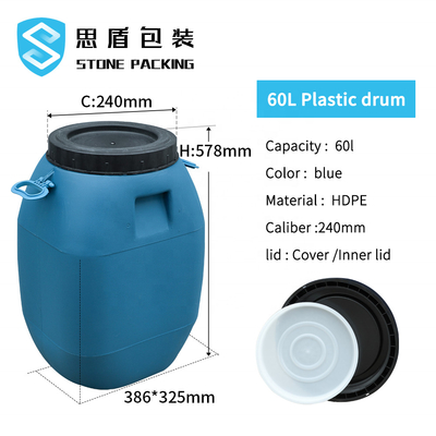 Tamburo blu del recipiente di plastica dell'HDPE 60L dell'HDPE 100% con il coperchio