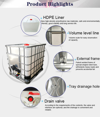 DC53D d'acciaio galvanizzato IBC Tote Liquid Packaging chimico di plastica